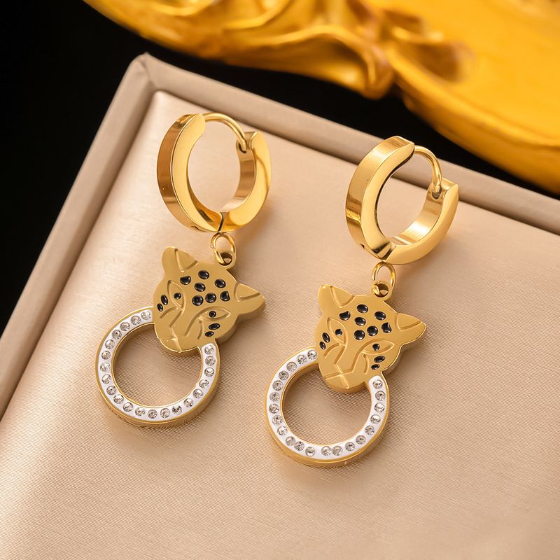 Stainless Steel Leopard Pentagram Charm Bracelet Earrings For Women Fashion Luxury Non-fading Jewelry Set Lady Gift_voghion.com