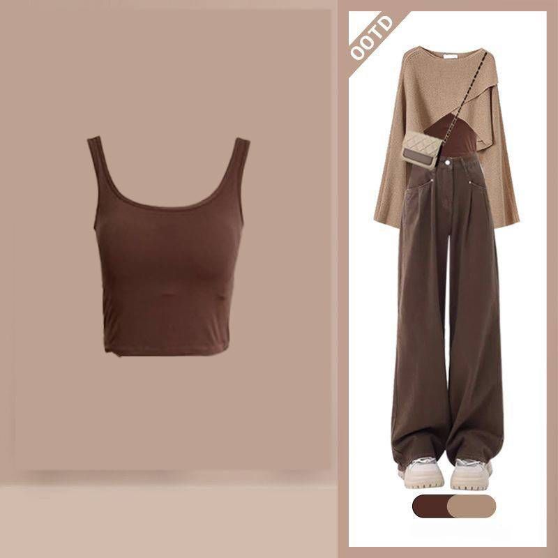 Damenbekleidung Herbst-Outfit ein komplettes Set Lockerer, lässiger Pullover Weste Schlanker Overall Dreiteiliger Anzug_voghion.com