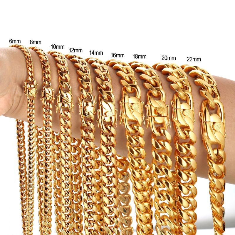 Men's Jewelry K Gold Cuban Chain Dragon Head Buckle Necklace Stainless Steel Titanium Steel Encryption_voghion.com