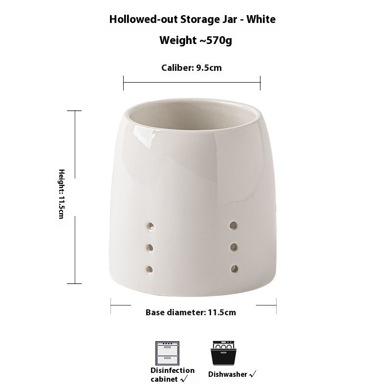 White Ceramic Utensil Holder With Drainage Holes – Minimalist Chopstick & Cutlery Organizer For Kitchen, Bathroom & Office_voghion.com