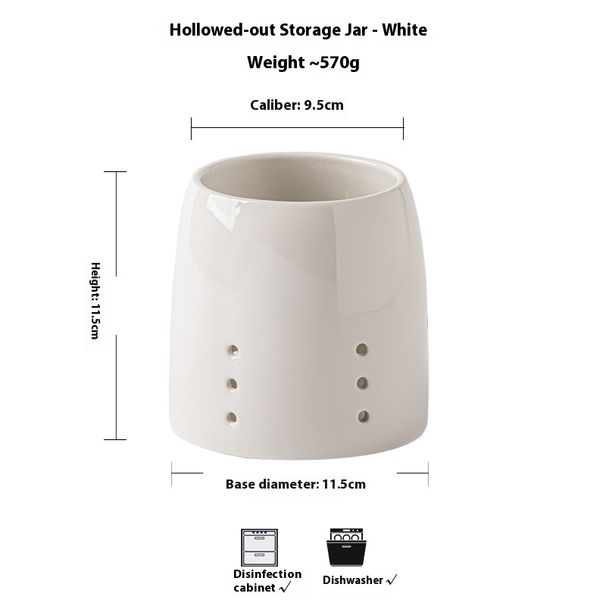 White Ceramic Utensil Holder With Drainage Holes – Minimalist Chopstick & Cutlery Organizer For Kitchen, Bathroom & Office_voghion.com