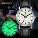BERNY Automatikuhren für Herren, minimalistisch, 5 ATM wasserdicht, analog, mechanisch, Lederarmbanduhr mit Datum, leuchtend, Edelstahl, Saphir_voghion.com