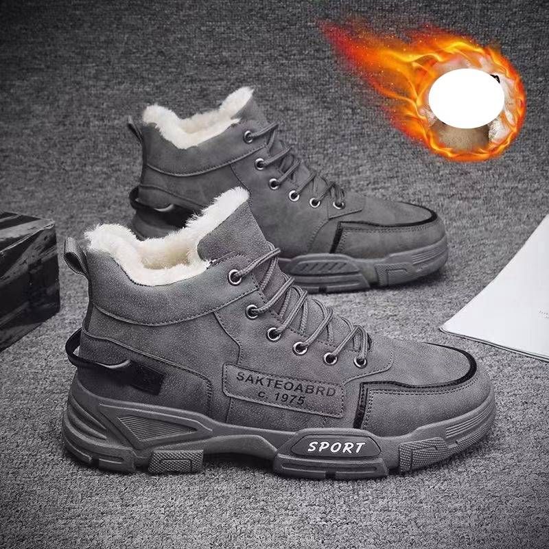 Bottes de travail d'hiver montantes pour homme, chaussures décontractées avec doublure polaire et semelle en caoutchouc antidérapante et imperméable pour la randonnée en plein air._voghion.com