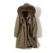 Parka feminina com forro removível - Jaqueta longa e acolchoada com ajuste fino e cinto, agasalho de inverno com capuz (preto/branco/marrom)_voghion.com