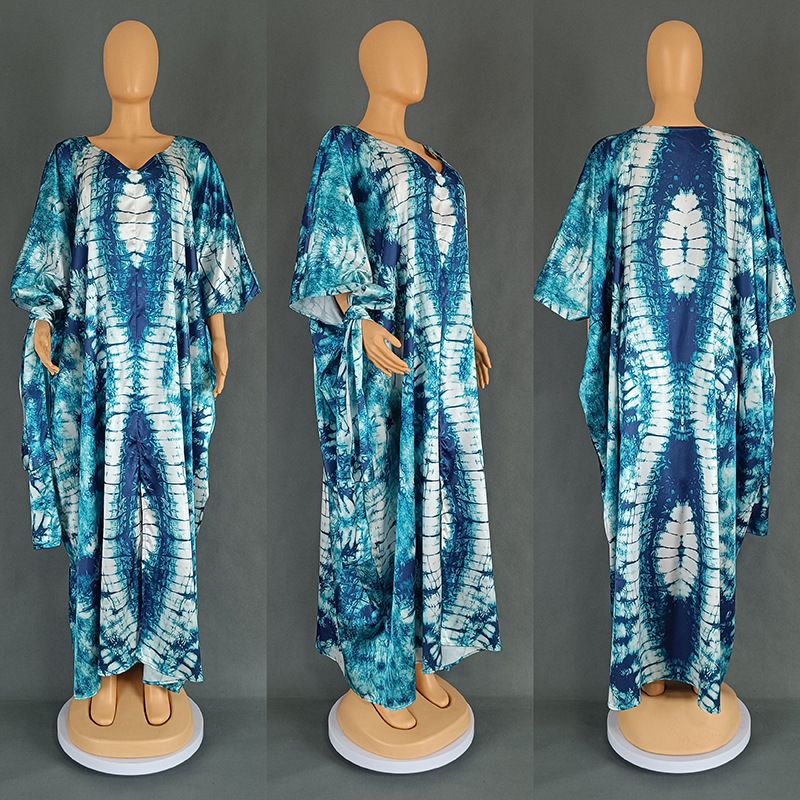 Ropa de mujer estilo étnico africano de Medio Oriente vestido largo retro con estampado de burka y gran swing con pañuelo en la cabeza 8903_voghion.com