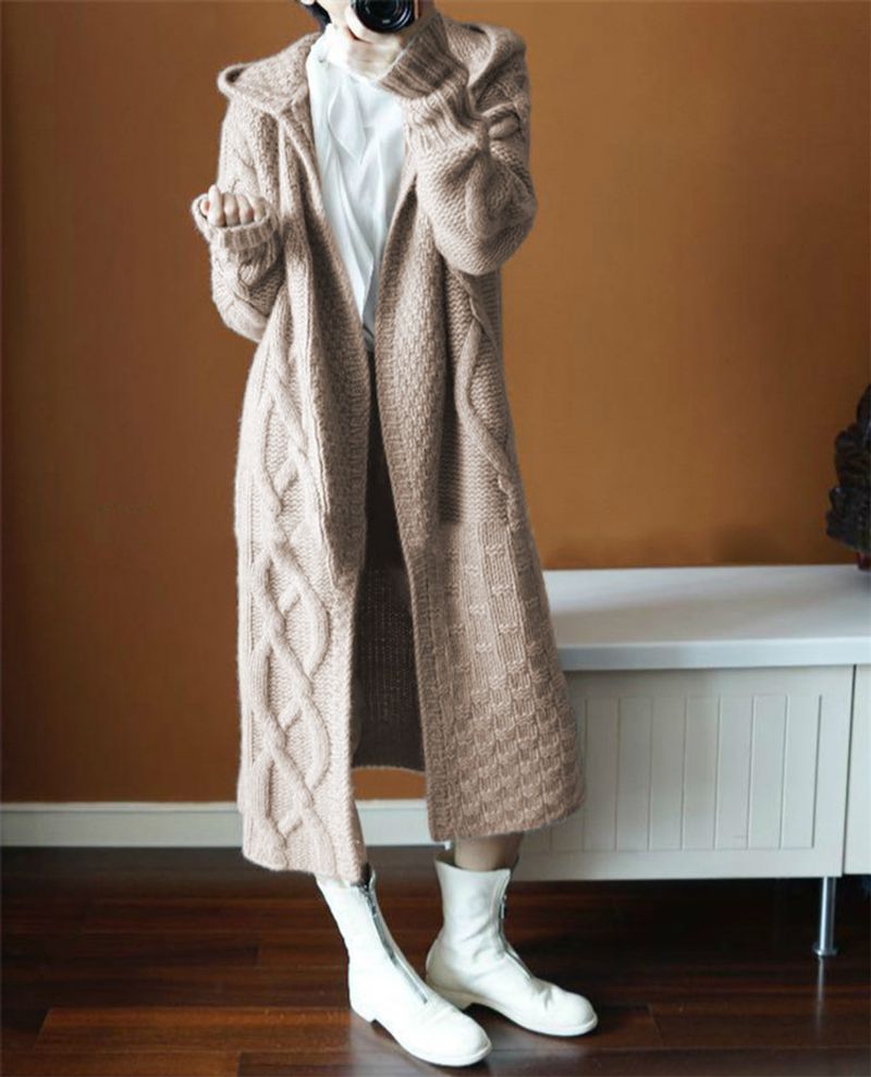 Cappotto maglione grosso cardigan con cappuccio sciolto moda donna_voghion.com