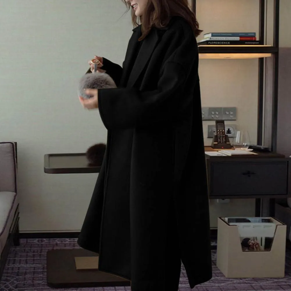 Women Overcoat Autumn Winter Thick Wool Long Coats Vintage V Neck Long Sleeve Pockets Jackets Fashion 2023 Elegant_voghion.com