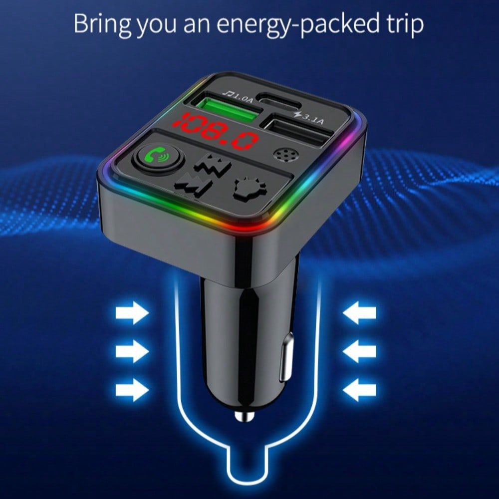 Car Charger Mobile Phone Charger Hands-free Call Stereo Bluetooth FM Transmission Frequency Colorful Ambient Light_voghion.com