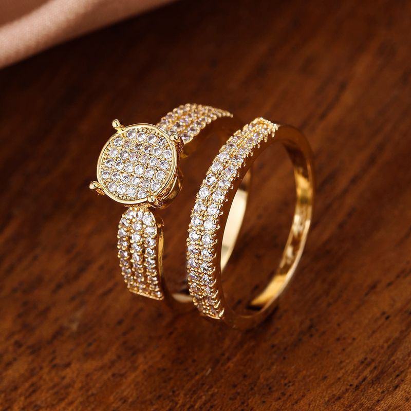 Anello combinato da uomo e da donna con tre file di zirconi in oro vero galvanizzato_voghion.com