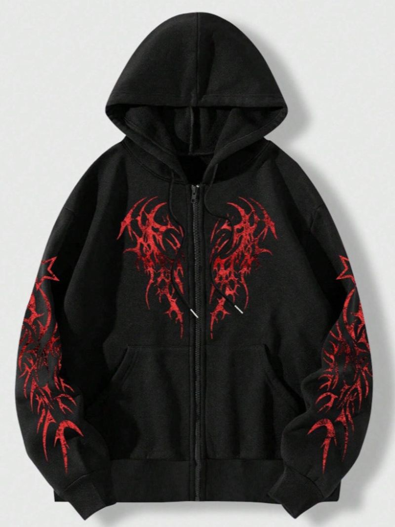 Herren-Hoodie mit 3D-Lava-Dämonen-Print – Streetwear-Pullover aus Baumwolle mit lockerer Passform, Optionen in Schwarz und Grau (S-4XL)​_voghion.com