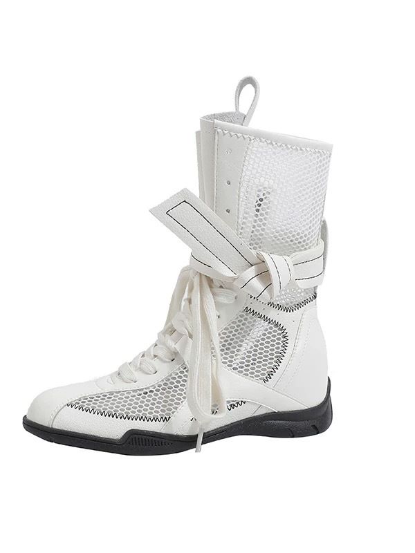 Women Boxing Boots Instant Dispatch ~ Niche Design Thin Mesh For Women Summer Outdoor Wear Height Increasing Boxing Boots Lace-Up Hollow_voghion.com