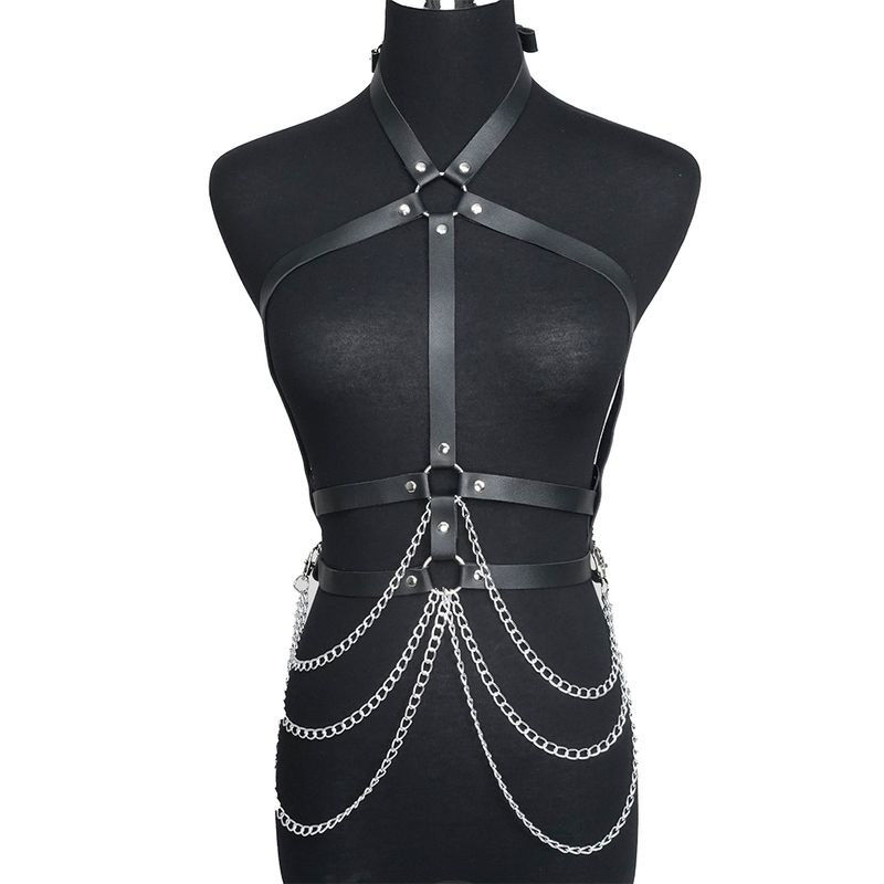 Women Sexy Harness Belt Chain Body Harness Corset Leather Lingerie Bondage Lingerie Gothic Fetish Clothing_voghion.com