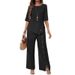 Women's Clothing Trousers Suit Elegant Fashion Casual Button Half Sleeve Shirt Loose Two Piece Suit_voghion.com