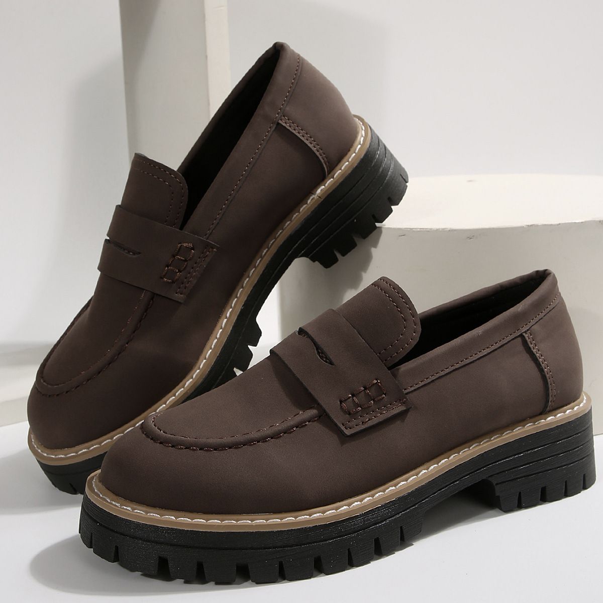 Damenschuhe mit Strasssteinen, Loafer, große Größe, lässig, mattierte Schuhe, dicke Absätze und dicke Sohlen, Retro-Einzelschuhe_voghion.com