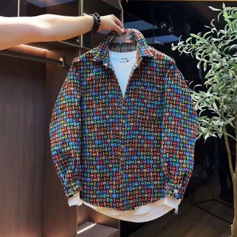 Herrenbekleidung Neue Herbst-Freizeitjacke im Hemddesign, vielseitiger, modischer Hahnentritt-Mantel, kariertes Oberteil_voghion.com