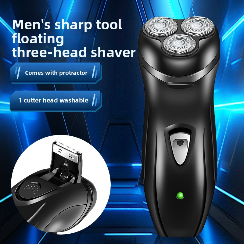 Rotationsrasierer mit drei Klingen – 3D-Schwebeköpfe, Nass-/Trockenwaschbar, Laufzeit über 60 Minuten, Aufladen über USB, hypoallergene Klingen für Männer_voghion.com