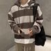 Men's Oversized Striped Hooded Knit Sweater - Long Sleeve Pullover With Button Detail For Autumn & Winter_voghion.com