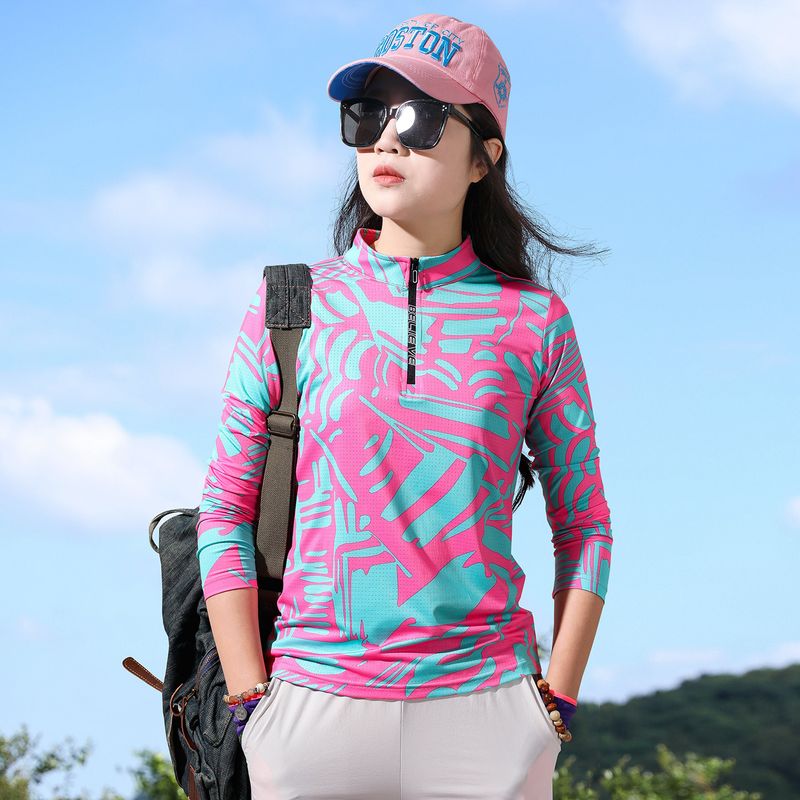 Outdoor Floral Long Sleeve T-Shirt Top Sports Breathable Slim Fit Running Hiking Quick-Dry Women's Shirt_voghion.com