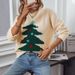 Gemütlicher Weihnachtsbaum-Strickpullover für Damen – Übergroßer Rundhalspullover für die Feiertage, weiche Polyestermischung, lässige Wintermode_voghion.com