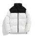 "Unisex Winter Puffer Jacket With Stand Collar, Thickened Polyester Quilted Coat, Trendy Oversized Zip-Up Outerwear (Beige/White/Black)"_voghion.com