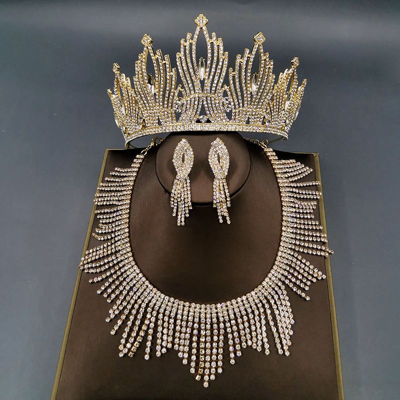 Bride Headwear Necklace Earrings Three piece Dress Crown Wedding Accessories A247_voghion.com