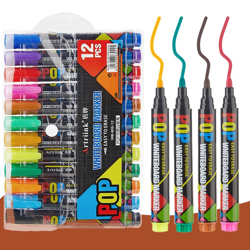 12-Color Erasable Whiteboard Markers Set - Washable Dry Erase Markers For Kids, Students & Teachers - Non-Toxic, Vibrant Colors For Drawing & Writing_voghion.com