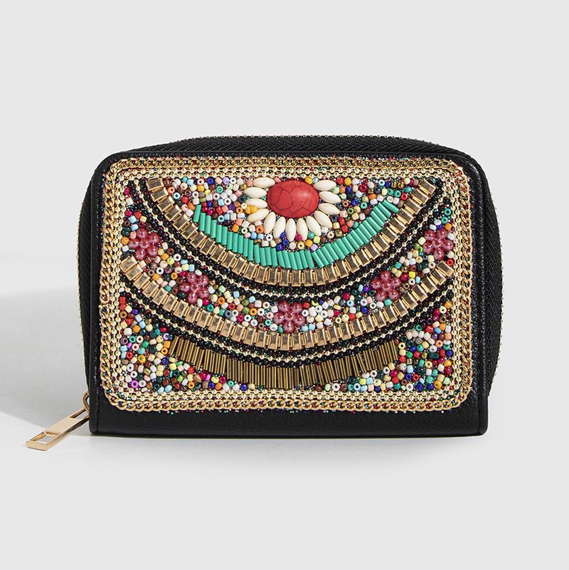 Purse Wallet Clutch Bag Bohemian Style Rice Beads Butterfly Flowers Exquisite Pu Zipper Card Bag Small Purse Purse For Women_voghion.com
