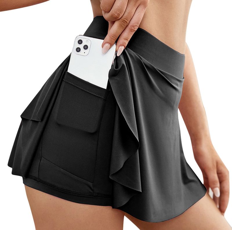 Women's fake two-piece yoga clothes short skirt sports skirt pants running fitness tennis basic sports skirt women_voghion.com