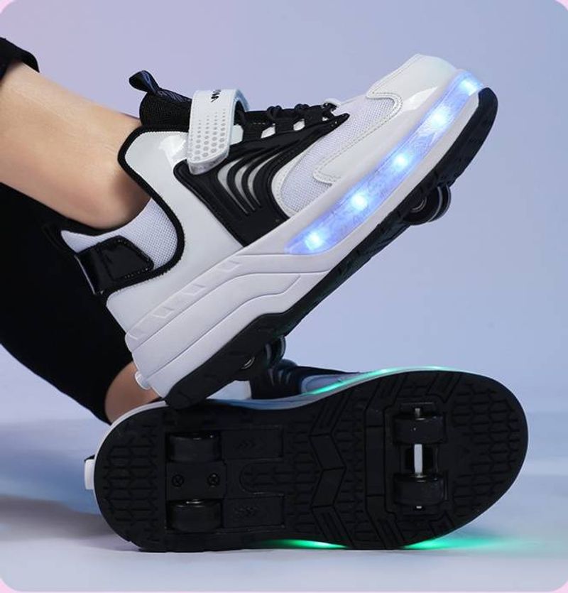 Kinderen wegloopschoenen Meisjes automatische katrol sneakers Jongens kinderen moeder en kind met wielen sneakers Volwassenen dubbele wiel vervorming schaatsen_voghion.com