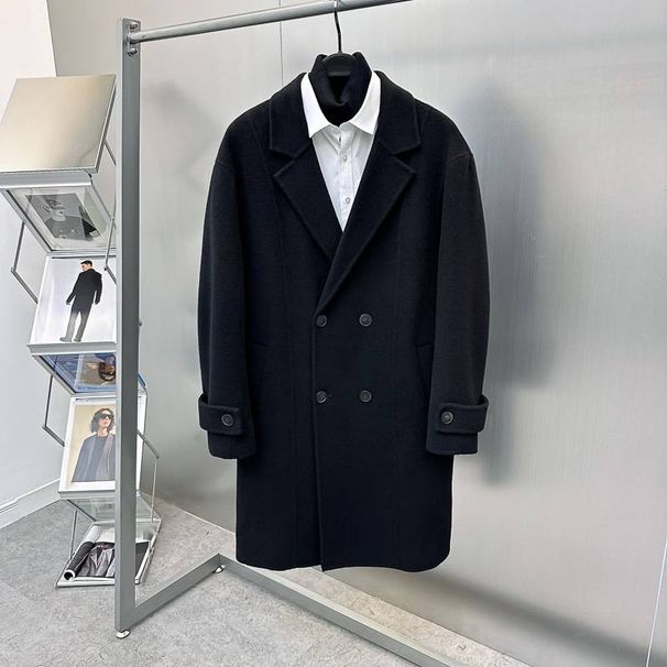 Haină de iarnă pentru bărbați, 100% lână, cu două fețe, din lână de înaltă calitate, neagră, vrac, îngroșată_voghion.com