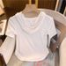 Maglietta corta ricamata di alta qualità con cappuccio per donna, elegante, design di nicchia, snellente, nuova maglietta estiva a maniche corte_voghion.com