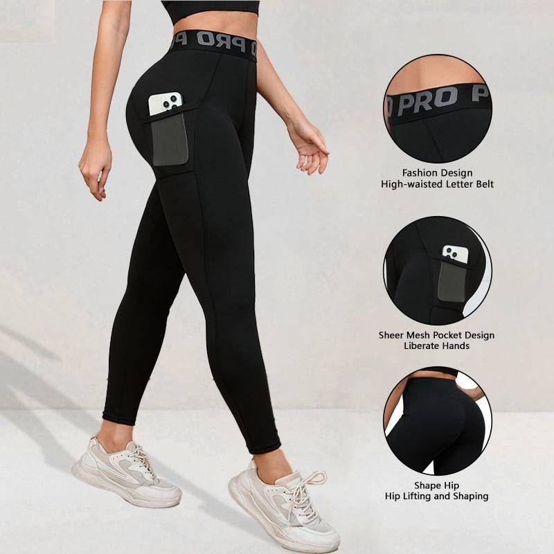 Kadın Giyim Cepli Fitness Pantolonu Koşu Antrenman Sporları Elastik Terleme Hızlı Kuruyan Tayt_voghion.com