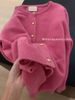 Women's Clothing Elegant Raspberry Gold-Button Wool Knit Cardigan - Soft & Cozy Women's Sweater Coat For Fall & Winter_voghion.com