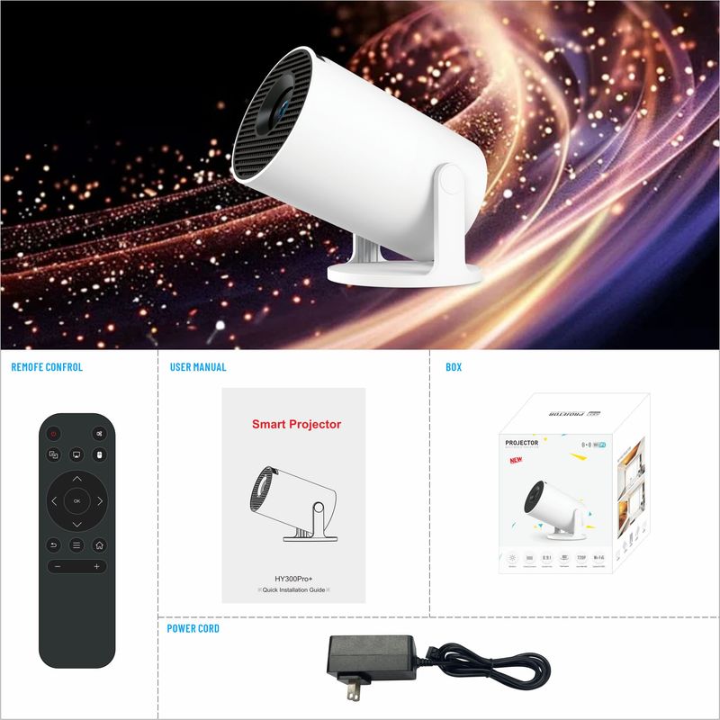 HY300Pro+ Smart Projector met ondersteuning voor 4K Android 11 Dual Wifi6 330 ANSI Quad-core Allwinner H713 1080P Home Cinema Outdoor Projector_voghion.com