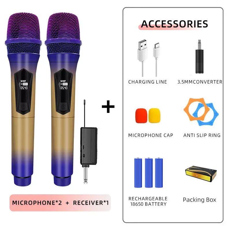 2000mAh UHF Dual Handheld Mic Rechargeable Wireless Microphone Set With Rechargeable Receiver For Karaoke Wedding Party_voghion.com
