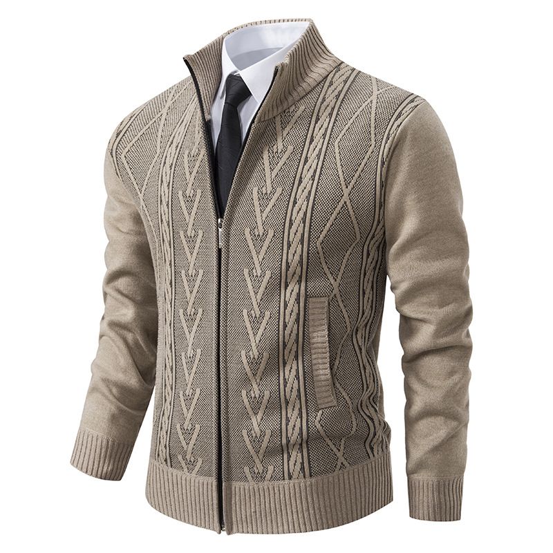 Herrenbekleidung Pullover Strickwaren Übergröße Herren Strickjacke mit Fleecefutter Reißverschlusskragen Pulloverjacke_voghion.com