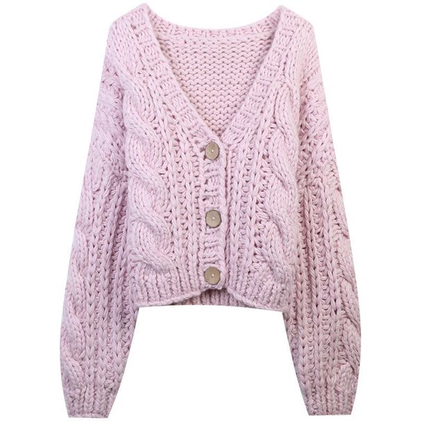 Ragazza 2023 Primavera Nuovo Maglione da Donna Manica Lunga Scollo a V Maglia a Trecce Monopetto Stile Lazy Lazy Cardigan Giacca Lavorato a Maglia_voghion.com