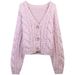 Ragazza 2023 Primavera Nuovo Maglione da Donna Manica Lunga Scollo a V Maglia a Trecce Monopetto Stile Lazy Lazy Cardigan Giacca Lavorato a Maglia_voghion.com