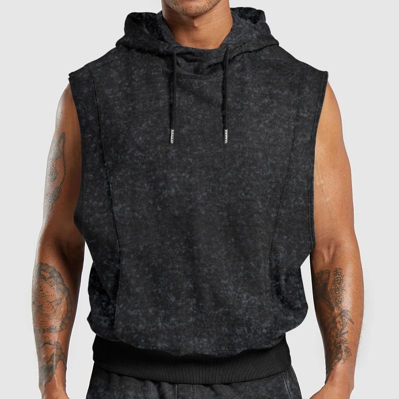Fashion make old print floral sleeveless hooded sleeveless top_voghion.com