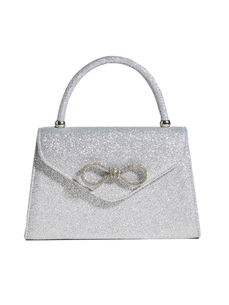 Borsa da donna, borsa da sera, borsa a tracolla con catena, borsa a tracolla argentata, borsa a mano con fiocco avanzato_voghion.com