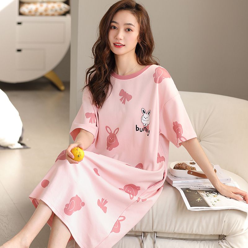 Pigiama a maniche corte da donna, camicia da notte in cotone, vestito largo da ragazza con cartoni animati, vestiti per la casa da studente, primavera e_voghion.com