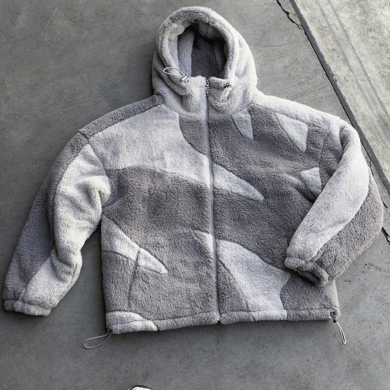 Herretøj Y2K efterår og vinter lammeuld splejsning cardigan lynlås hætte unisex street jakke_voghion.com