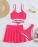 Damen einfarbig modischer geteilter Badeanzug Bikini und Rock dreiteiliger Badeanzug_voghion.com