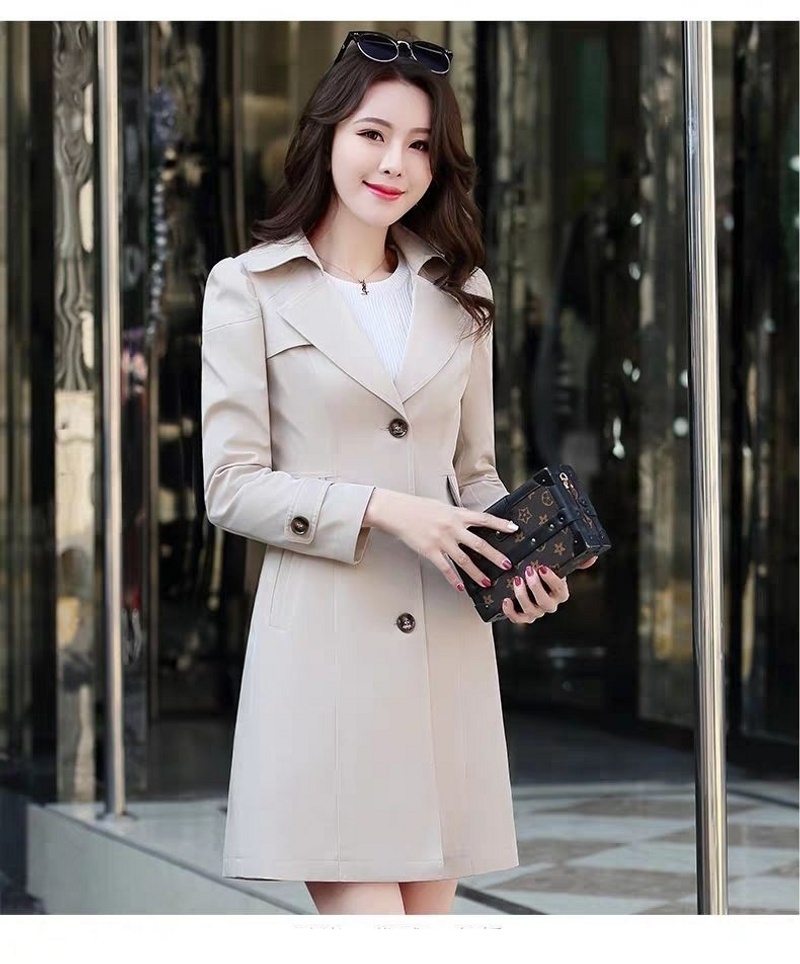 Women's Clothing Korean version spring and autumn new style double breasted slim fitting knee mid length windbreaker for_voghion.com