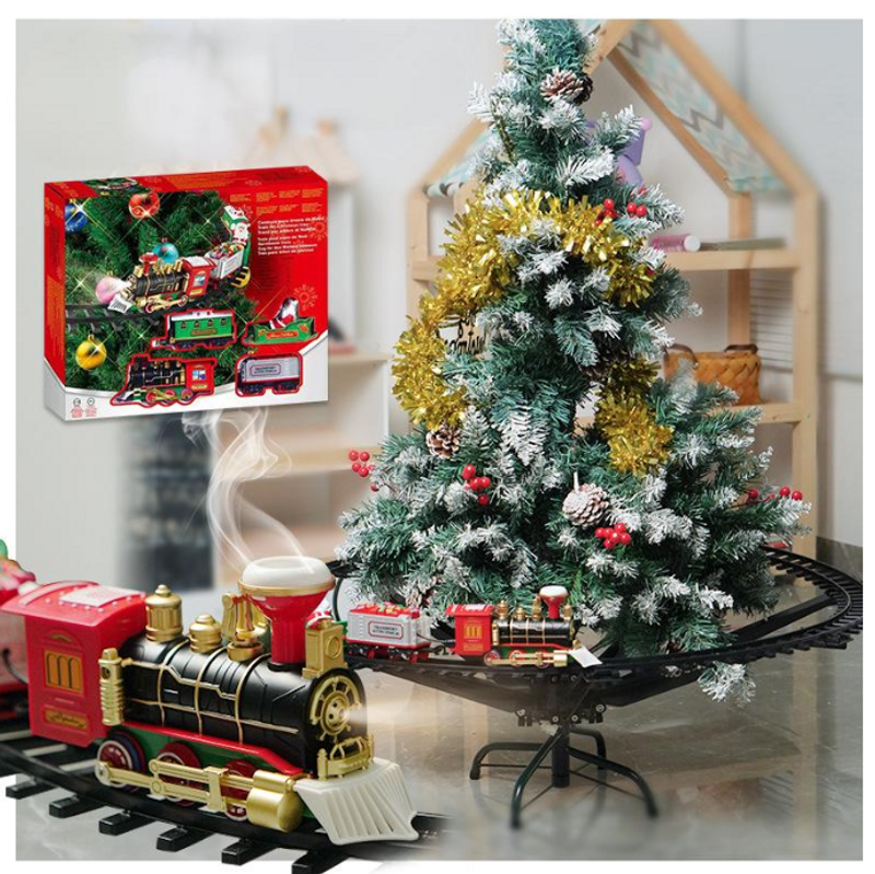 Train toy electric Christmas rail car steam model light music can be hung smoking train children 3 6 years old_voghion.com