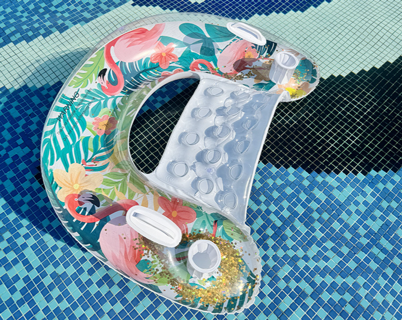 Environmentally Friendly PVC Thickened U Shaped Sequined Flamingo With Cup Holder Inflatable Lounge Chair Portable Adult Water Inflatable Floating Row_voghion.com