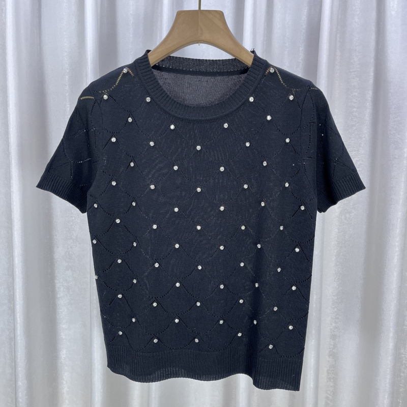 Women's Clothing Puff Sleeve Hollow Pattern Short Sleeved Knitted Sweater_voghion.com