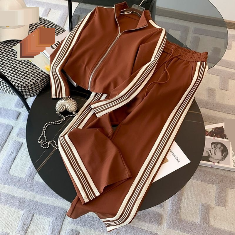 Women's Clothing Solid Color Hem Cut Zipper Hooded Sweatshirt Women's Trendy Brand High Waist Simple Fashion Straight Sweatpants Women's Suit_voghion.com