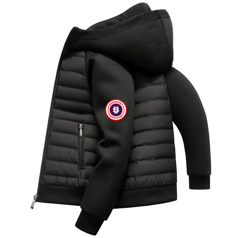 Men's Lightweight Hooded Puffer Jacket - Oversized Streetwear Coat With Sleeve Logo Patch001_voghion.com
