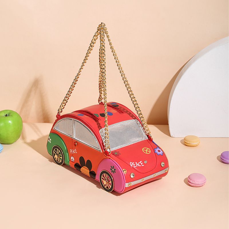 Niedliche Handtasche in Autoform mit Farbblock-Kette, Neuheitsbox, lässige Persönlichkeit, kreative Umhängetasche für Damen_voghion.com